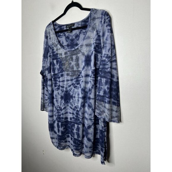 INC International Concepts Womens Top Blue Studded 3/4 Sleeve Blouse Size 2XL - Picture 4 of 9